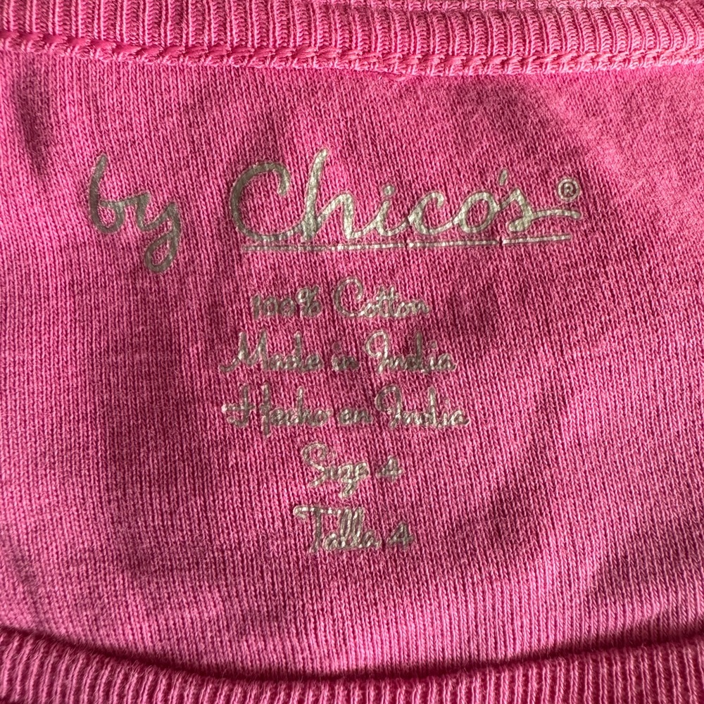 Chico's Hot Pink Crewneck Top with Silver Logo Print